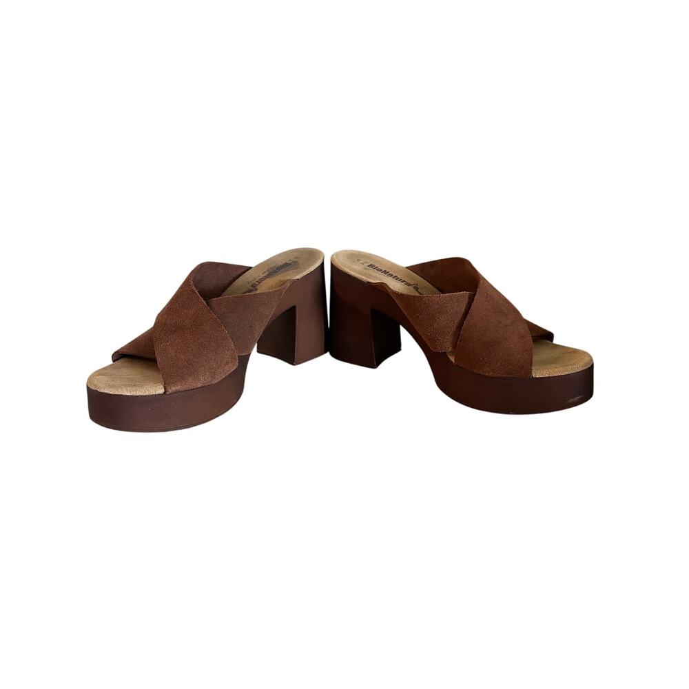 Bionatura Italy Brown Suede Platform Mule Sandals Chunky Heel EU 41 US 9.5
